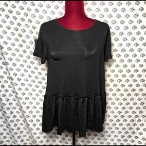 Black Shirt with Ruffle Bottom by Agnes and Dora